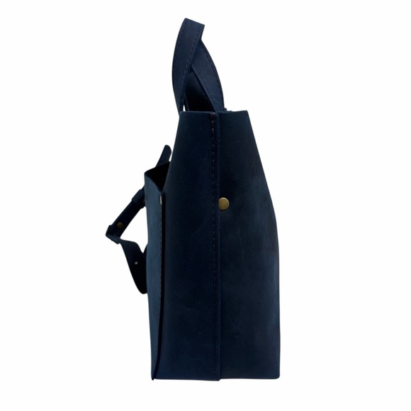 Portland Square Solid Blue Leather Handbag - Picture 3 of 8